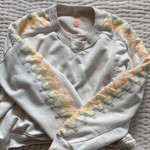 FP Movement by Free People Cream Sweater with Orange and Yellow Zigzag